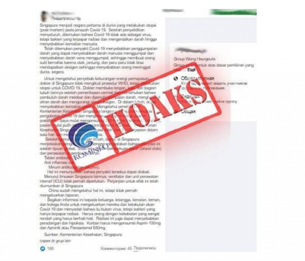 [HOAKS] Singapura Menjadi Negara Pertama di Dunia yang Melakukan Otopsi Jenazah Covid-19